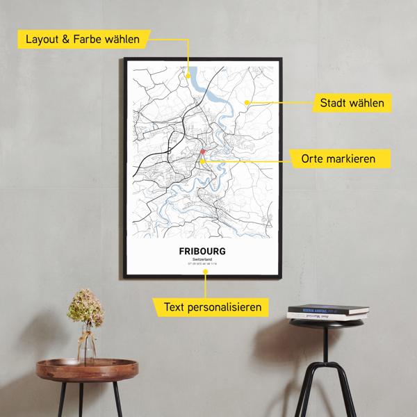 Stadtkarte von Fribourg erstellt auf Cartida